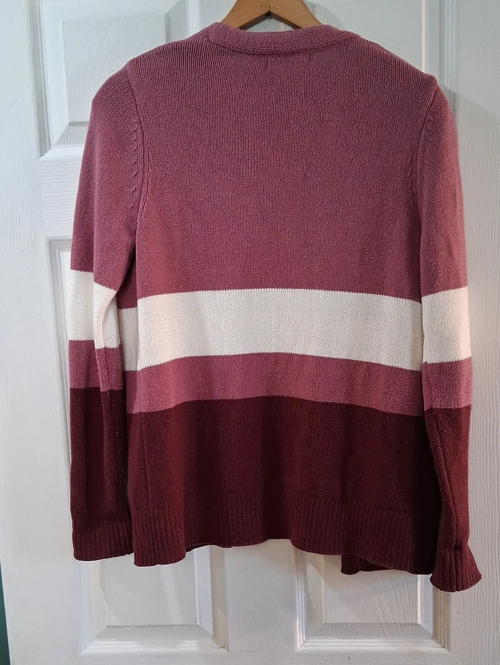 Striped Open-Front Cardigan in Rose, Cream & Burgundy